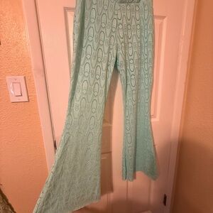 Elegant Mint Green Lace Flared Pants